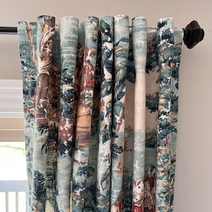 Toile Window Treatment Panels and Valances in Covington Bosporus English Green