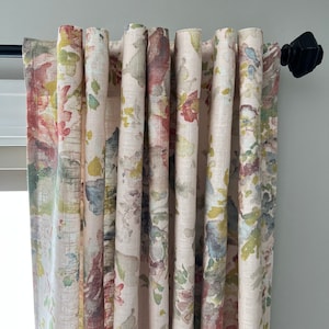 Custom Valance and Drapery Panels in Covington Macbeth Linen Blend Fabric in Blush