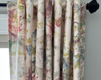 Custom Valance and Drapery Panels in Covington Macbeth Linen Blend Fabric in Blush