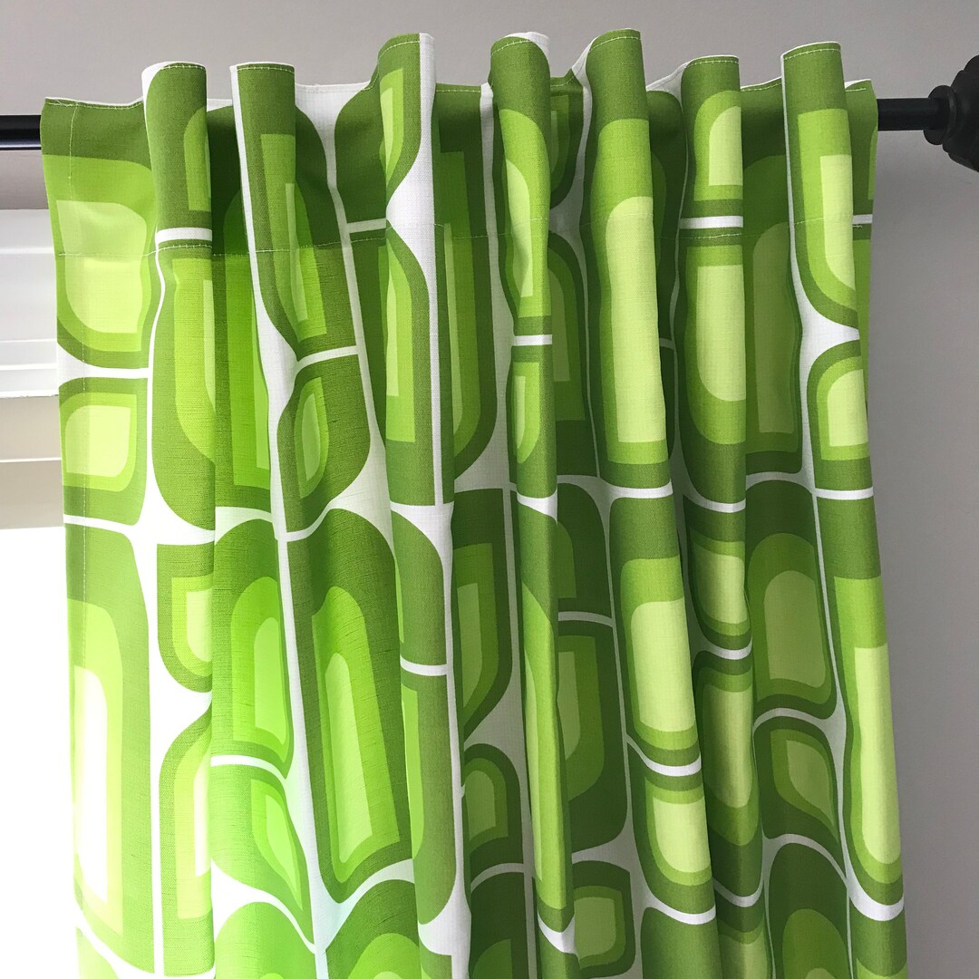 Midcentury Modern Window Treatment Panels and Valances in Mod Leaves