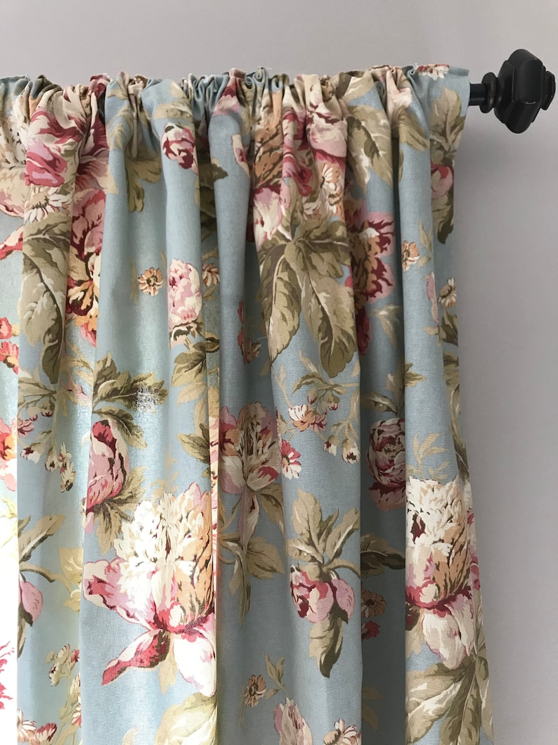 Valance and Drapery Panels in Waverly Fleuretta Mist Blues - Etsy