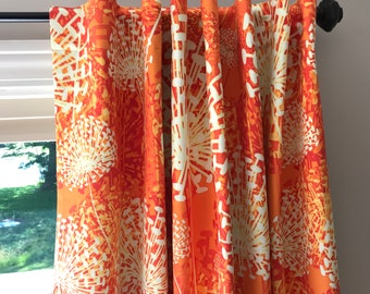 Mid-Century Modern "Vintage Dandelion by Francesca Besso" Window Treatment Panels  -  Orange, Yellow, Gray or Black