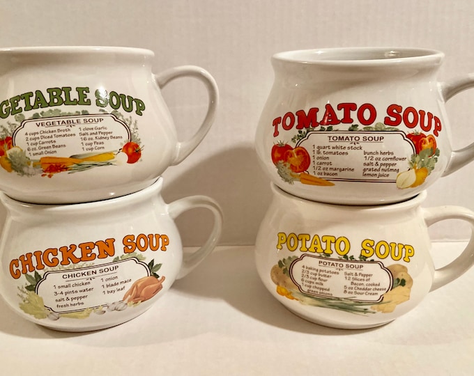 Vintage Soup Mugs With Recipes / Tomato Soup / Potato Soup / Etsy
