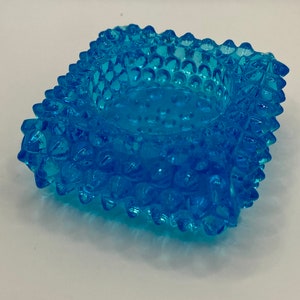 Vintage Fenton Square Hobnail Aqua Blue Trinket/Ring/Salt Dish Votive Holder. No Chips or Cracks.