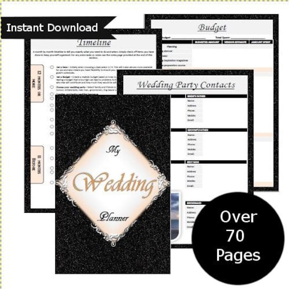 Printable Wedding Planner Instant Download Black and White | Etsy