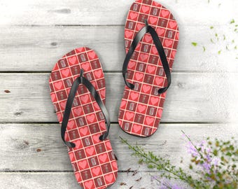 Chanclas con estampado de corazones rojos / Sandalias con estampado de San Valentín
