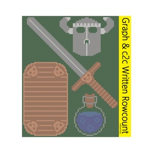 PDF knight equipment, graph + c2c row by row count.. ONLY, digital download. Graph for crochet, knitting and embroidery.