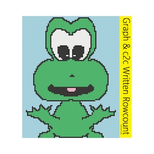 May include: A green frog with a big smile and large eyes. The frog is sitting on a light blue background. The text "Graph & c2c Written Rowcount" is on the right side of the image.