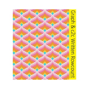 PDF Rainbow bargello retro, blanket C2C crochet pattern, C2C graph, Written row count for C2C, corner to corner, crochet pattern