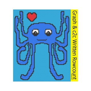 May include: A blue pixelated octopus with a red heart above it. The octopus has two large eyes and a small smile. The background is blue. The text "Graph & c2c Written Rowcount" is on the right side of the image.