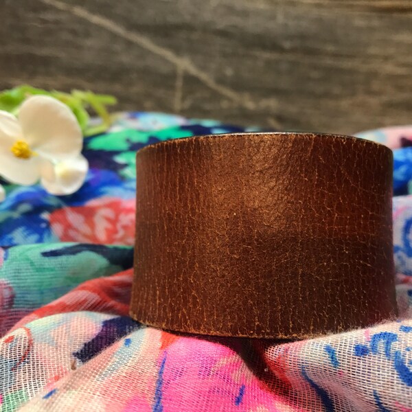 Upcycled Plain Brown Leather Cuff Bracelet, Leather Belt Bracelet, Simple Leather Cuff, Boho Brown Leather Cuff, Plain Rustic Brown Bracelet