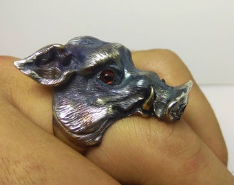 boar ring jewelry. silver ring. biker ring