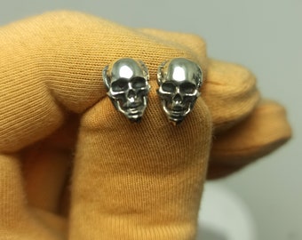 Tiny skull earrings Silver. Gold skull earrings. Sterling Silver Detailed Skull Stud Earrings