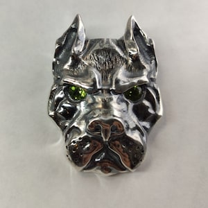 Silver Pendant Dog in the Eyes of Chrysolite Stone