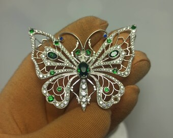 butterfly brooch. silver emerald. nouveau butterfly pin. antique brooch. brooch vintage. butterfly jewelry. sterling silver pin