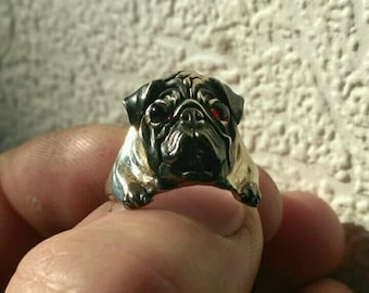 Pug ring silver dog animal jewelry dog ring