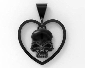 Colgante gótico de luto con forma de calavera en plata, regalo para ella, joyería de calavera, collar de corazón. Día de San Valentín.