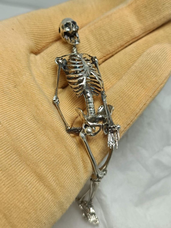 Medical skeleton silver necklace with a skull human skeleton silver biker pendant Skeletons Jewelry Necklace of horrors Halloween necklace