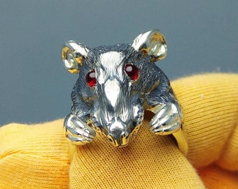 rat ring. silver gift jewelry zodiac stones garnet sterling silver mouse animal silver. rat ring. rat ring mouse. rings mouse gift