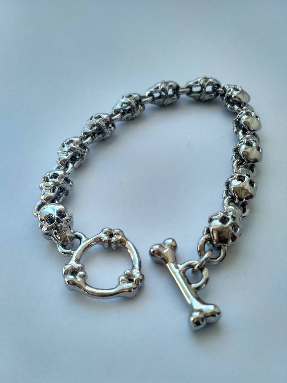 Skull Link Bracelet Gothic Link Bracelet Mens Skull Jewelry Gift