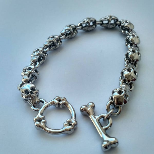 skull link bracelet gothic link bracelet mens skull jewelry gift for men mens jewelry bracelet
