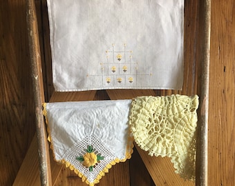 Vintage Imperfect Farmhouse Linens Set/Yellow/Ivory/Set of Five