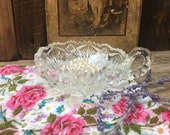Imperial Glass Dish Bowl Handled Diamonds Fans Pattern