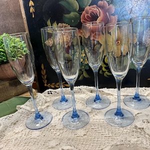 Luminarc Champagne Glasses Set of Six Pale Blue Stems