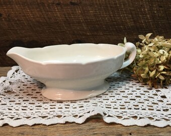 Vintage White Ironstone Gravy Boat/Made in USA/Farmhouse Dishes