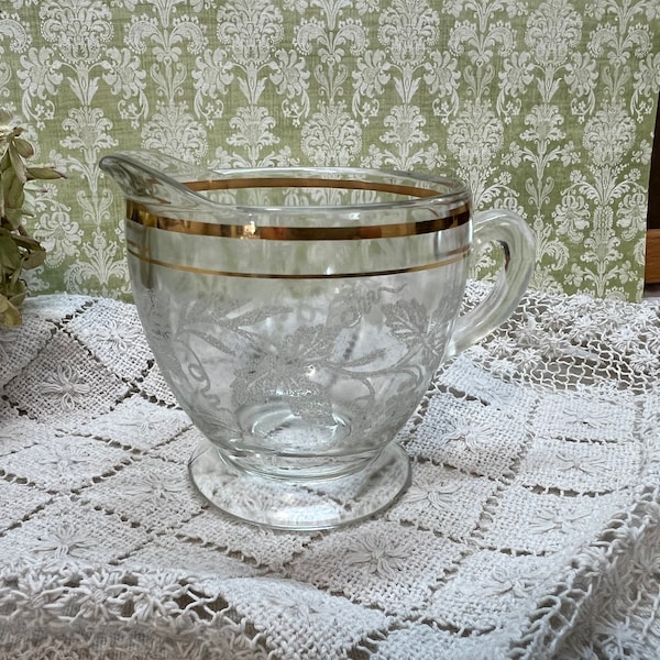 Bartlett & Collins Grape Etched Creamer Gold Band Rim