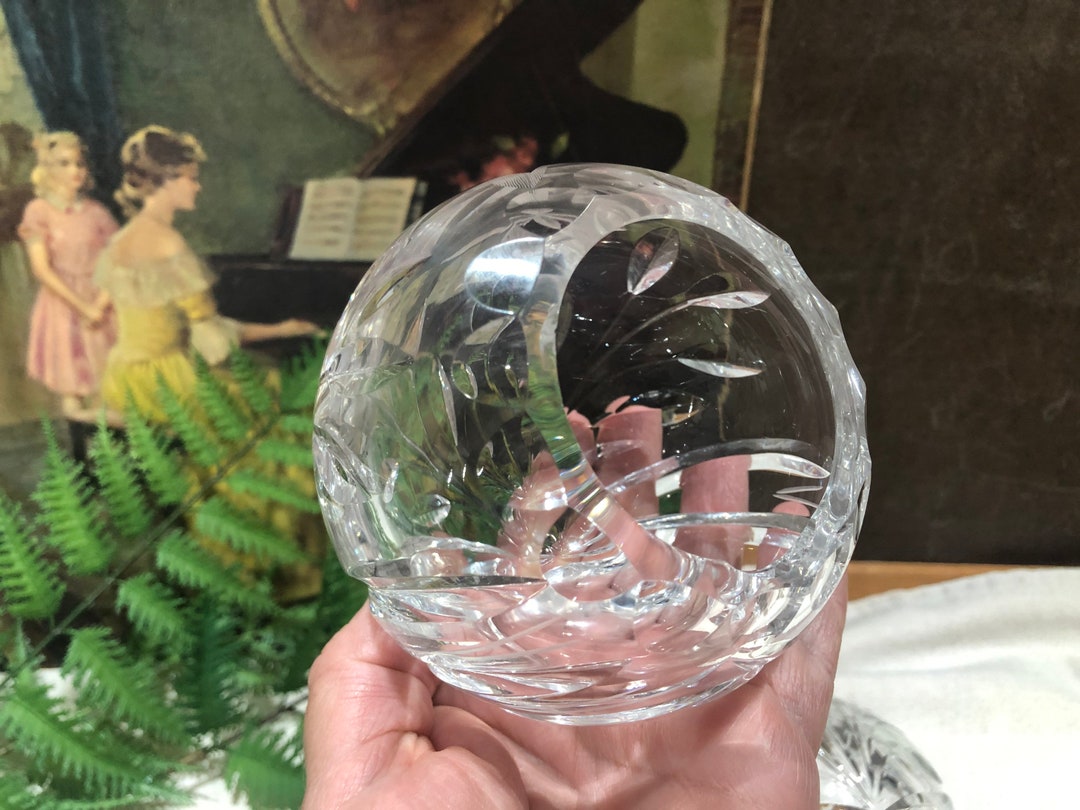 Crystal Etched Votive Candleholders Pair Ball Orb Etsy