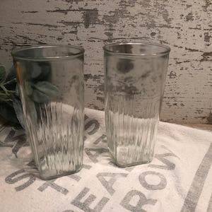 Vintage Square Base Drinking Glasses Clear Tall