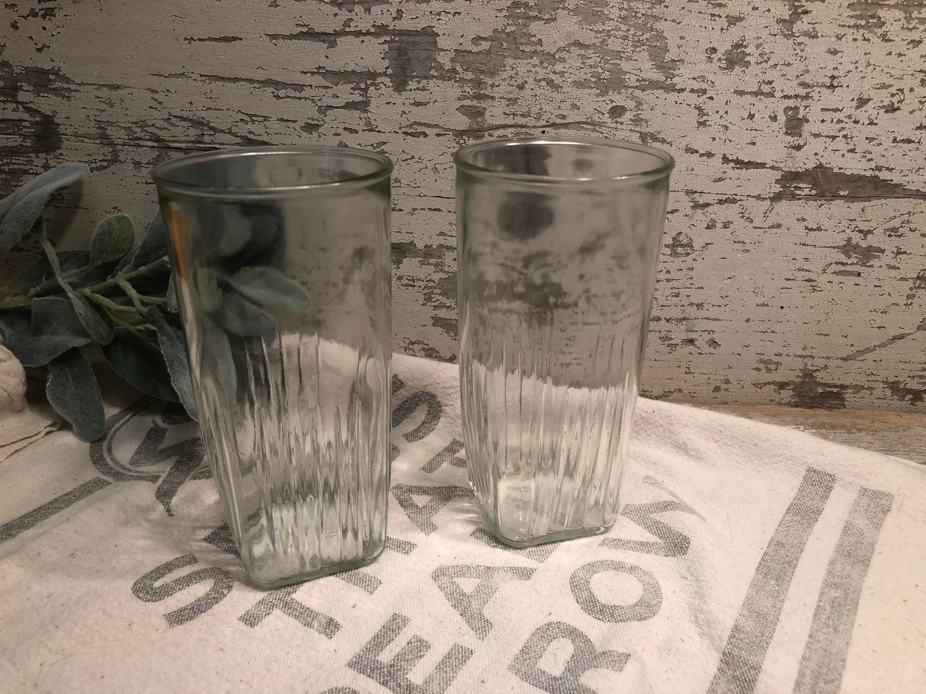 Set Of 4 VINTAGE Clear Square Drinking Glasses light weight 4” Tall