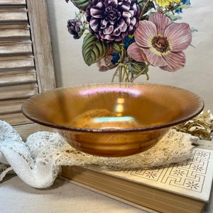 Marigold Carnival Glass Bowl Iridescent Footed