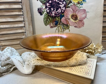 Marigold Carnival Glass Bowl Iridescent Footed