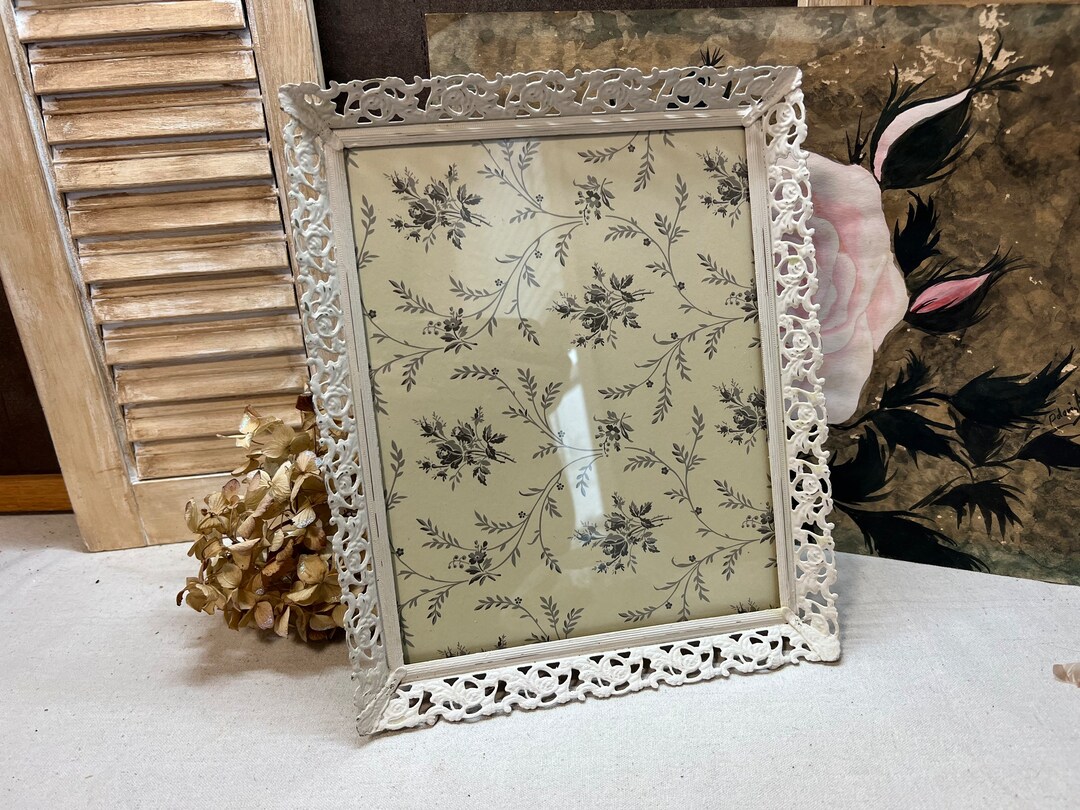 Vintage Ornate Metal Frame Upcycled Chalk Painted Ivory Etsy