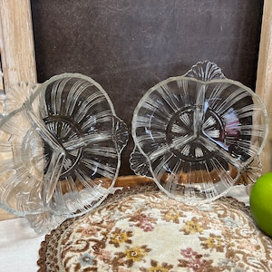 Three Section Divided Dish Set of Two Shell Handles Art Deco