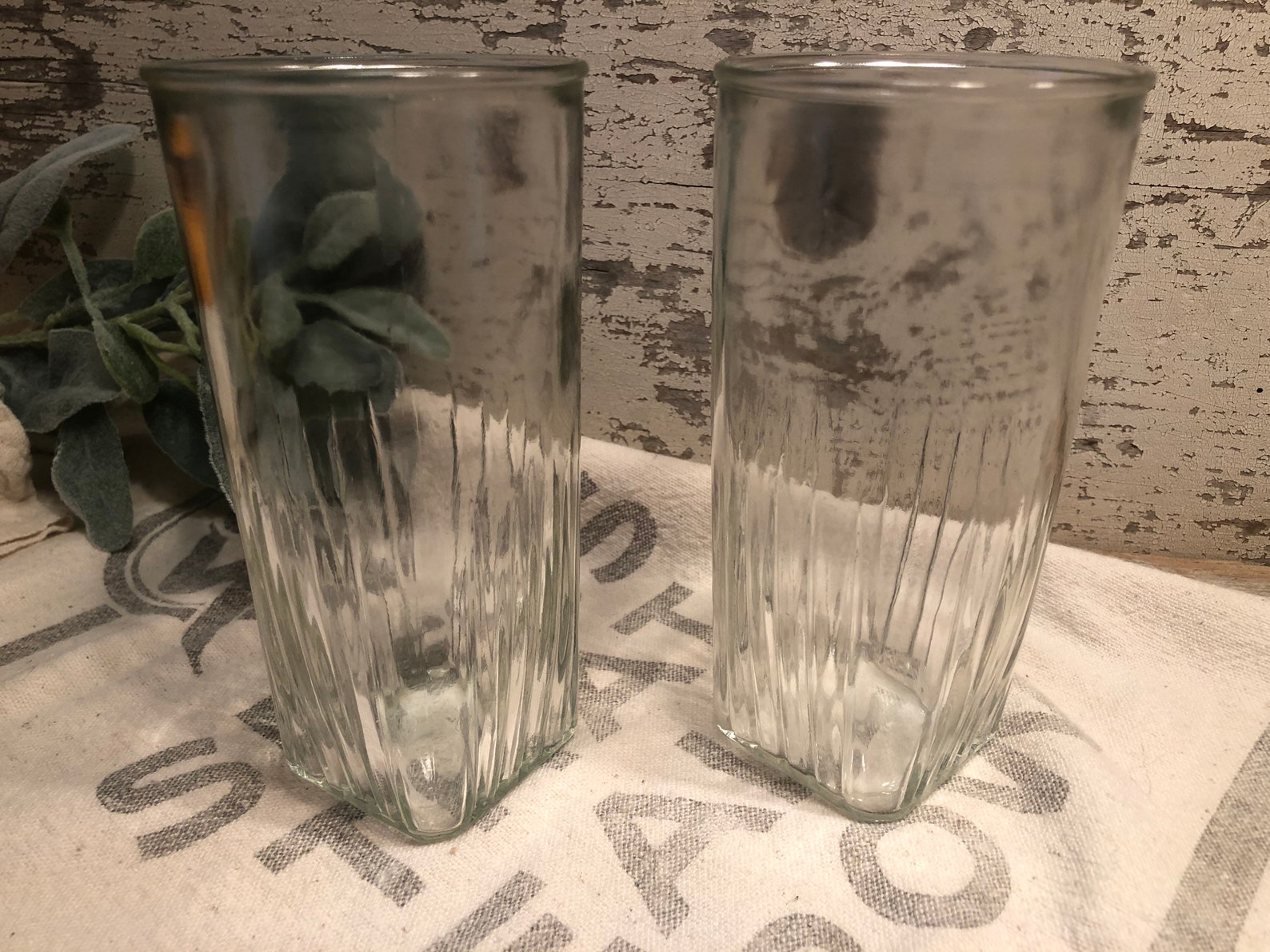 Vintage Square Base Drinking Glasses Clear Tall Etsy