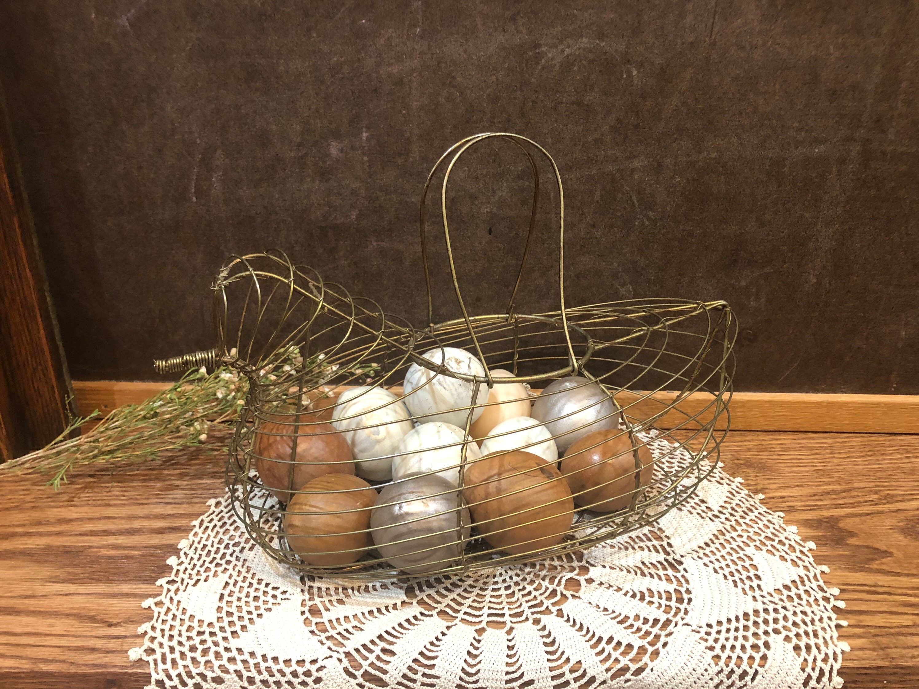Wire Chicken Basket With Eggs Etsy