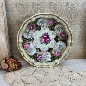Nippon Cameo Rose Bowl Hand Painted Black Ivory