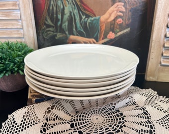 White Ironstone Dinner Plates Set of Six