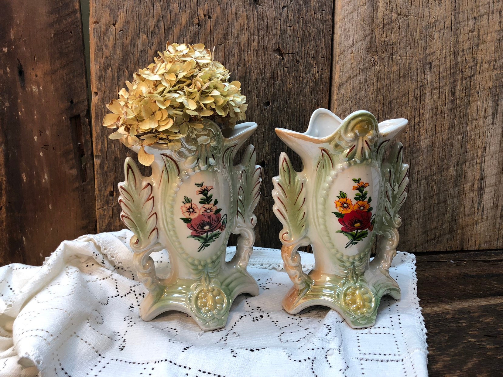 Set of Two Luster Ware Floral Vases Made in Brazil Green - Etsy 