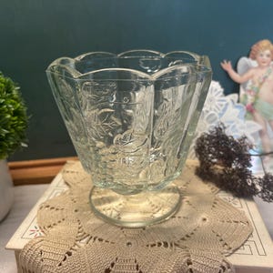 Grapes Pedestal Compote Bowl Vase Footed Scalloped Rim