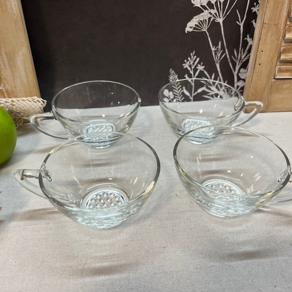Punch Bowl Cups Set of Four Hobnail Bottoms
