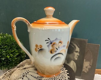 Bavaria Porcelain Teapot Lusterware Orange Grey