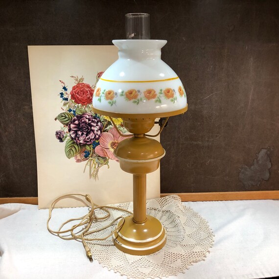 Metal Tole Lamp Milk Glass Shade Yellow Etsy UK
