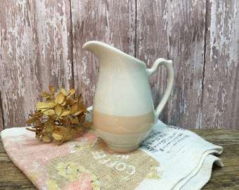 Homer Laughlin China Creamer/White Ironstone/Peach Stripe/USA
