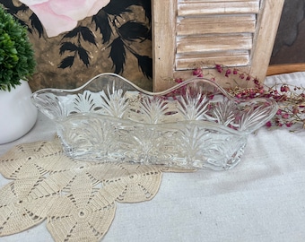 Crystal Oblong Dish Scalloped Rim