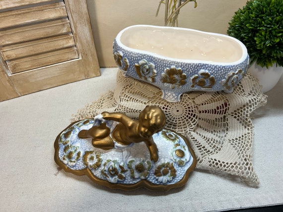 Cherub Floral Dresser Box Trinket Box - image 4