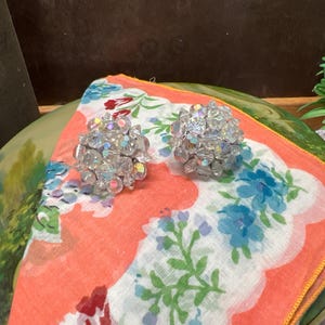 Aurora Borealis Clip On Earrings Iridescent Rhinestone